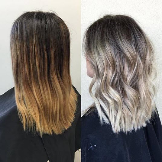 צביעת balayage על ריבוע מוארך